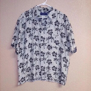 Andrew Fezza men's 100% silk green hawaiian short sleeve button up shirt Size L